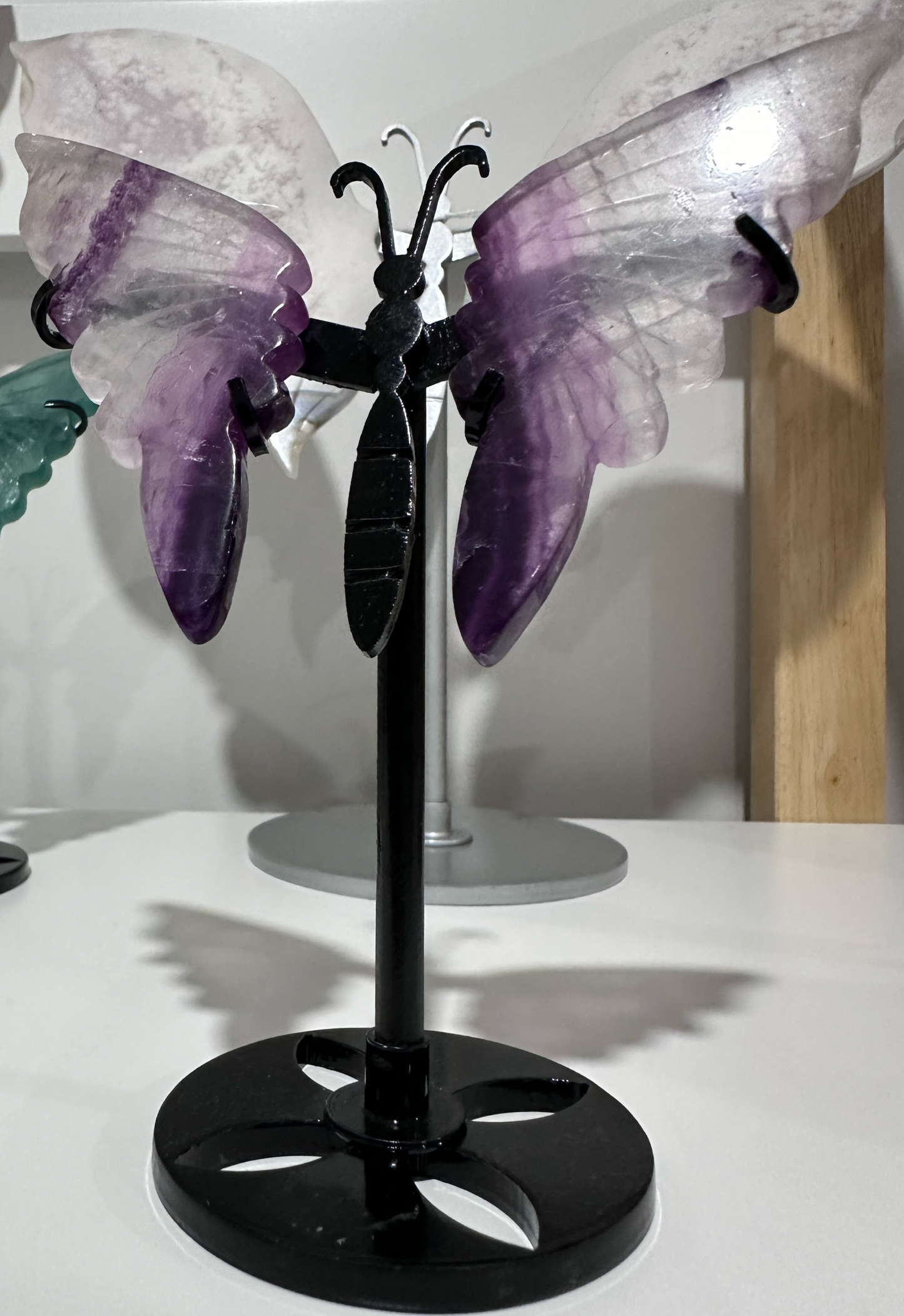 Purple & White Fluorite Butterfly Wings Carving