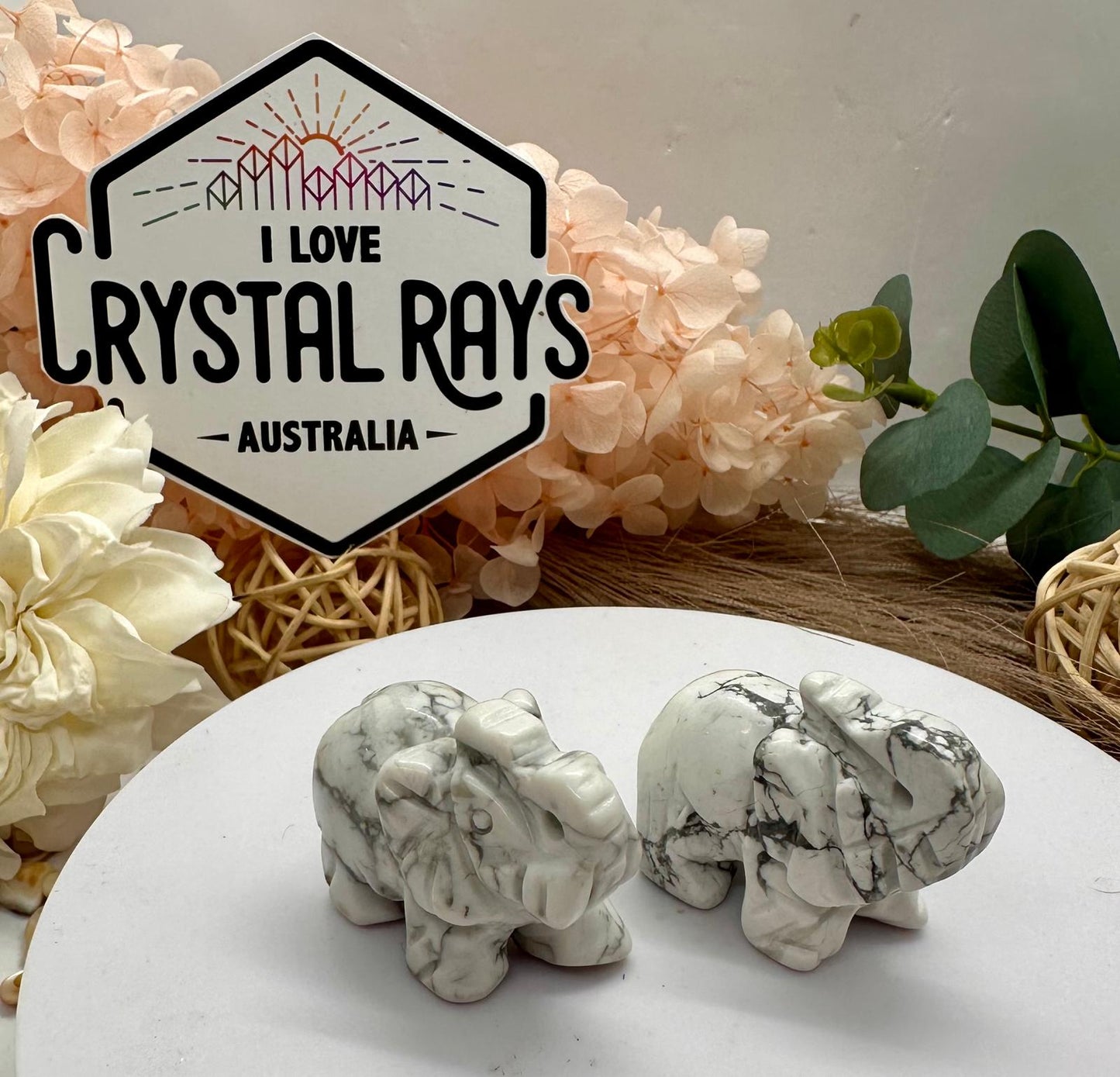 Howlite Elephant Carvings 35g