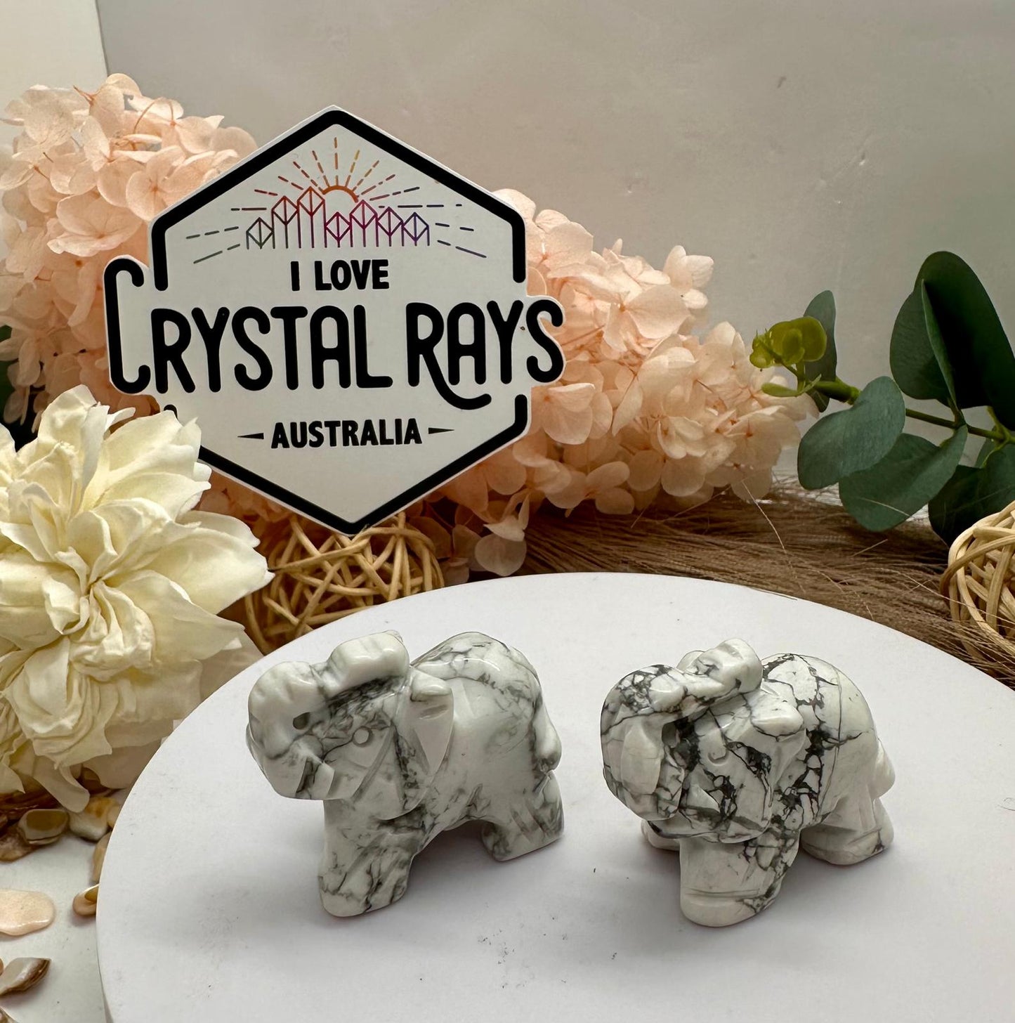 Howlite Elephant Carvings 35g