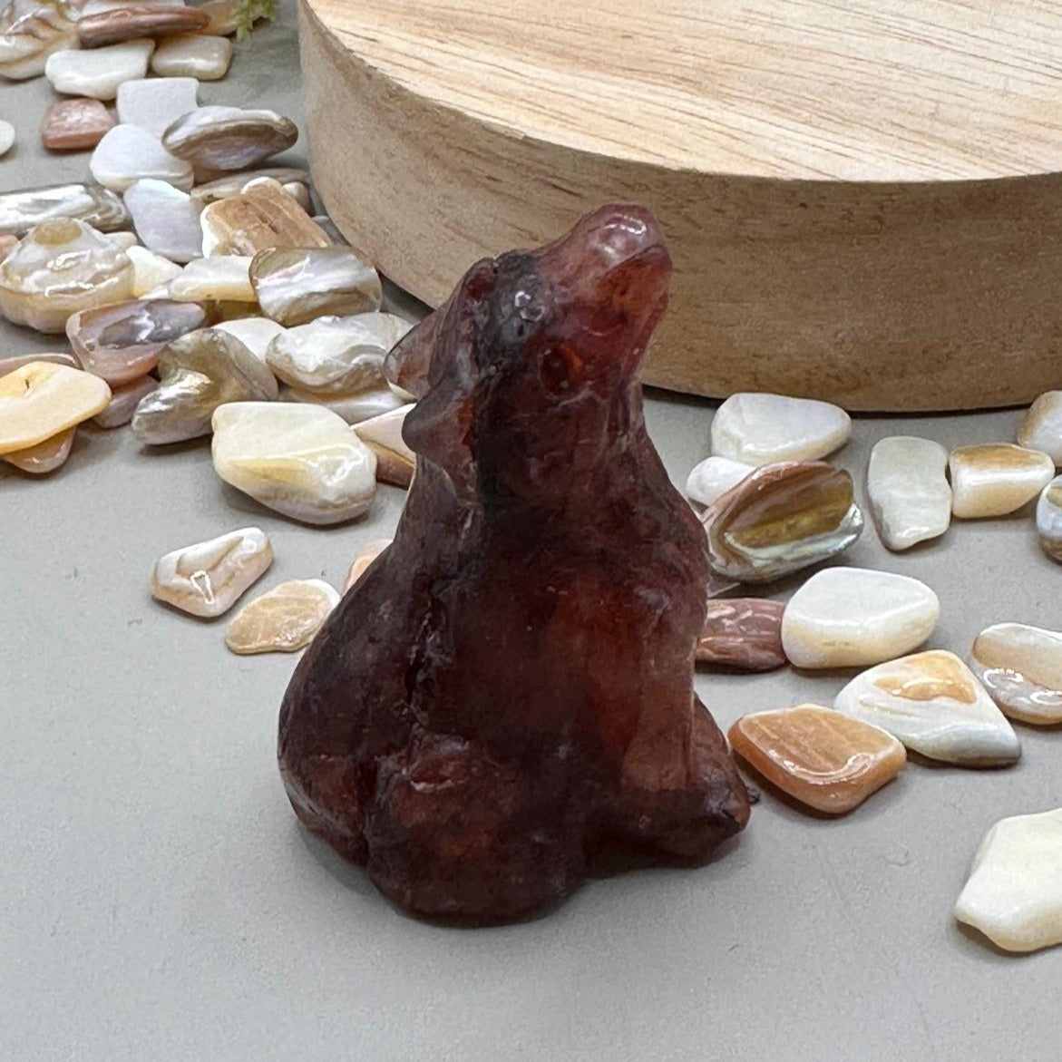 Fire Quartz Wolf Carvings
