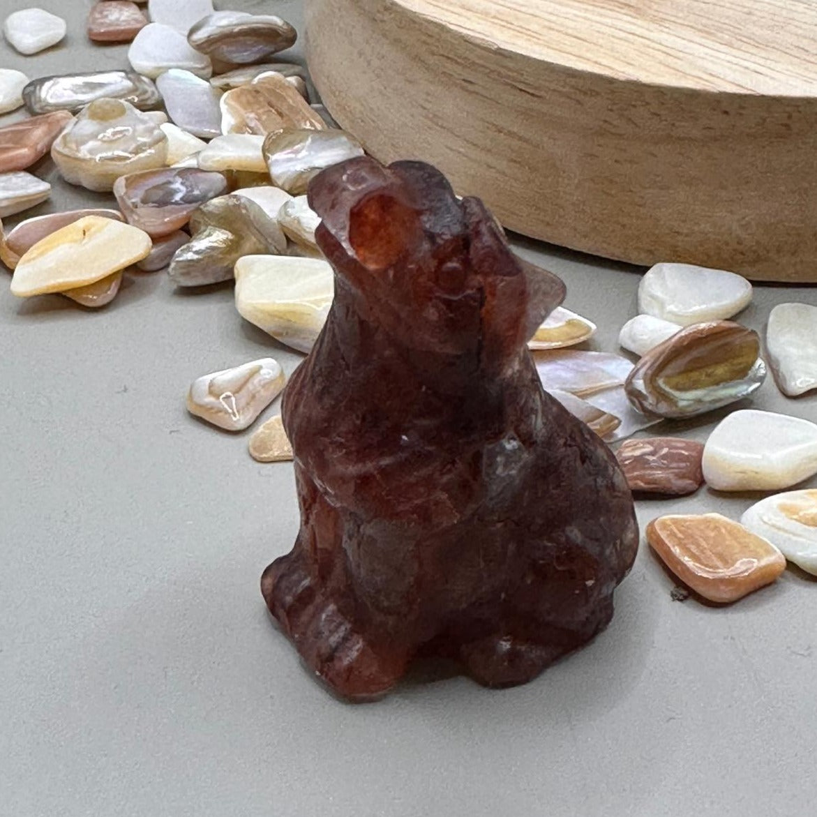 Fire Quartz Wolf Carvings