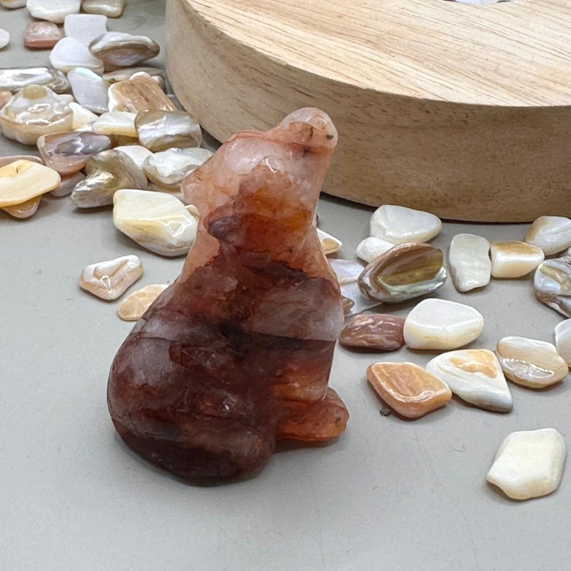 Fire Quartz Wolf Carvings