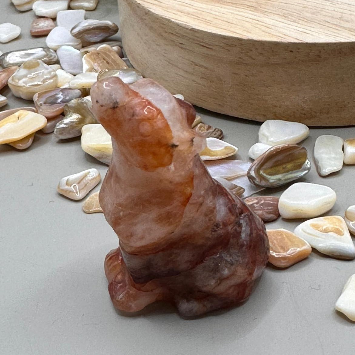 Fire Quartz Wolf Carvings