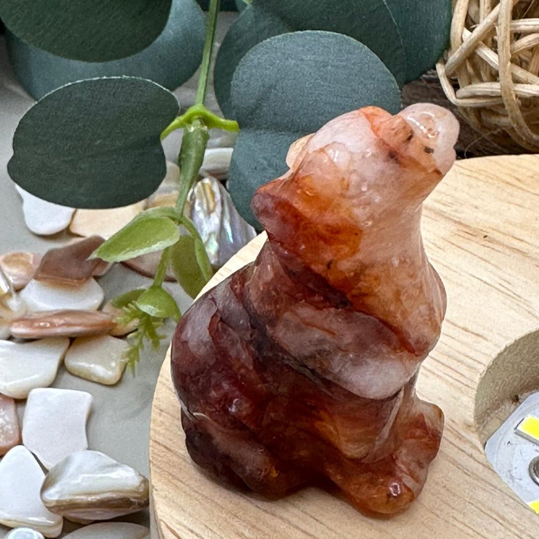 Fire Quartz Wolf Carvings
