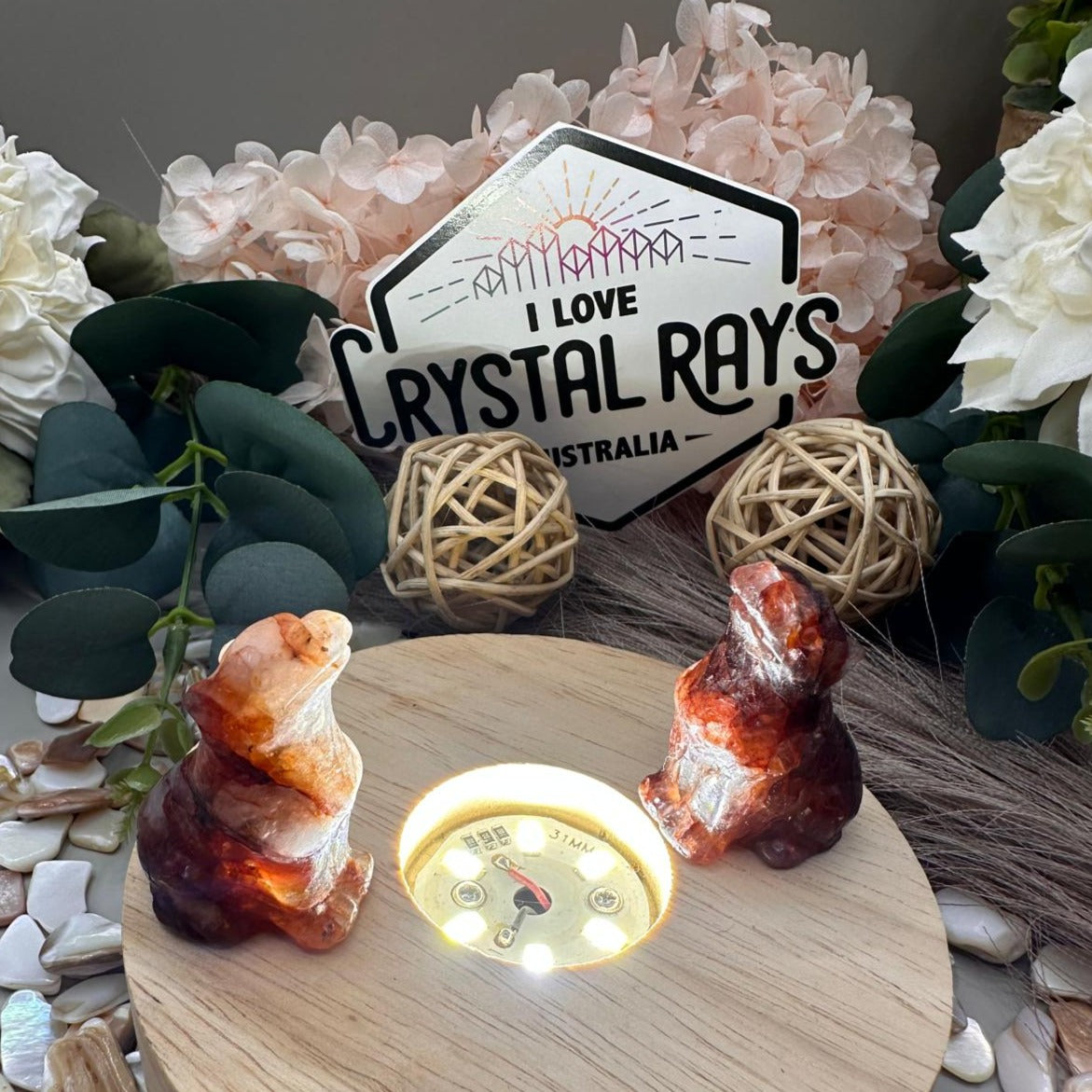 Fire Quartz Wolf Carvings