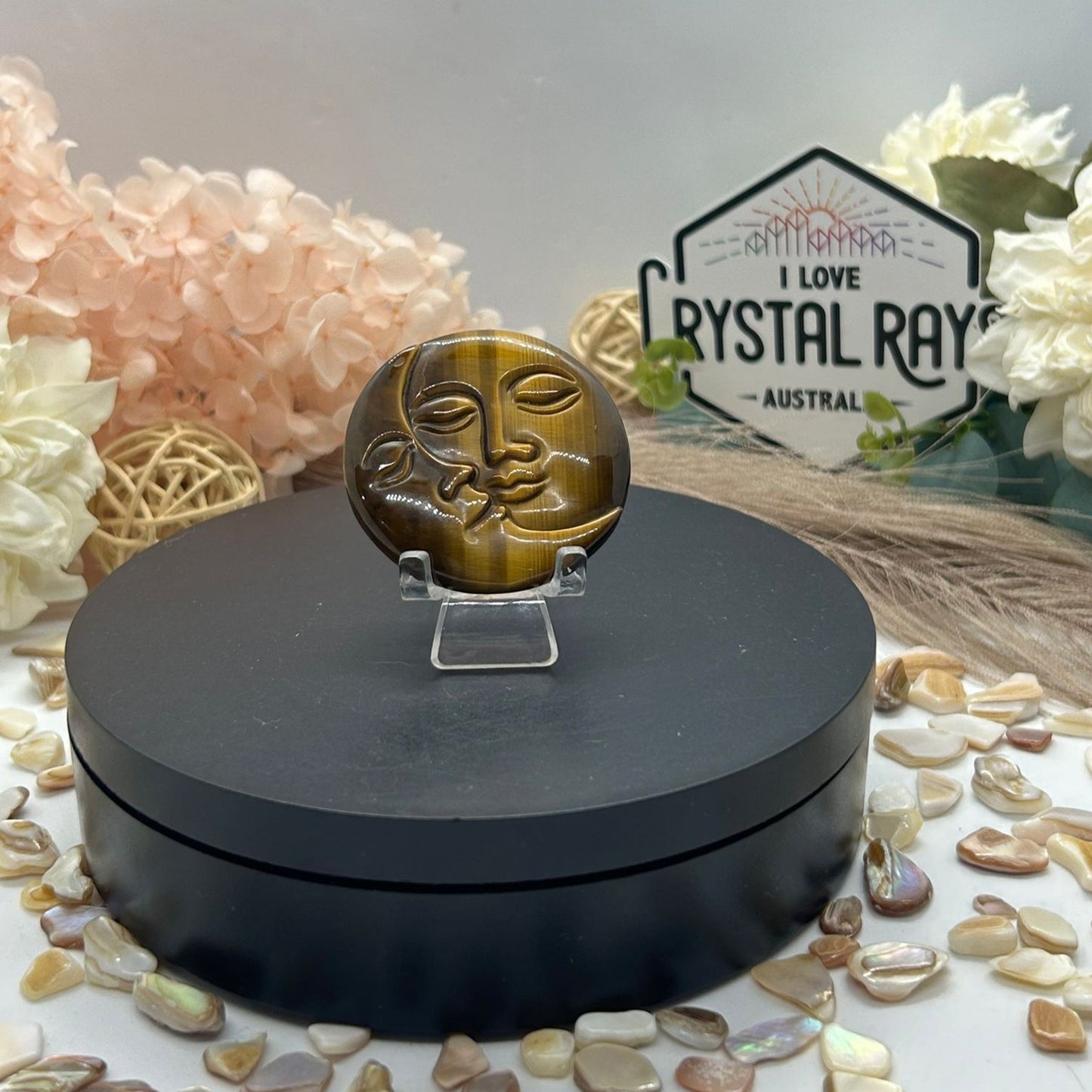 Tigers Eye Sun & Moon Carving