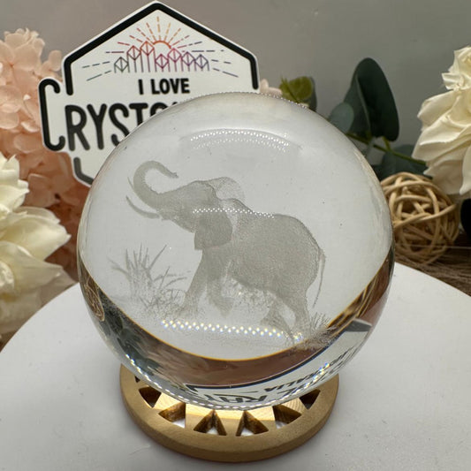 Glass Sphere ~ Elephant (Lazer cut)
