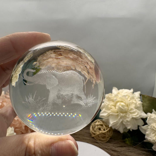 Glass Sphere ~ Elephant (Lazer cut)