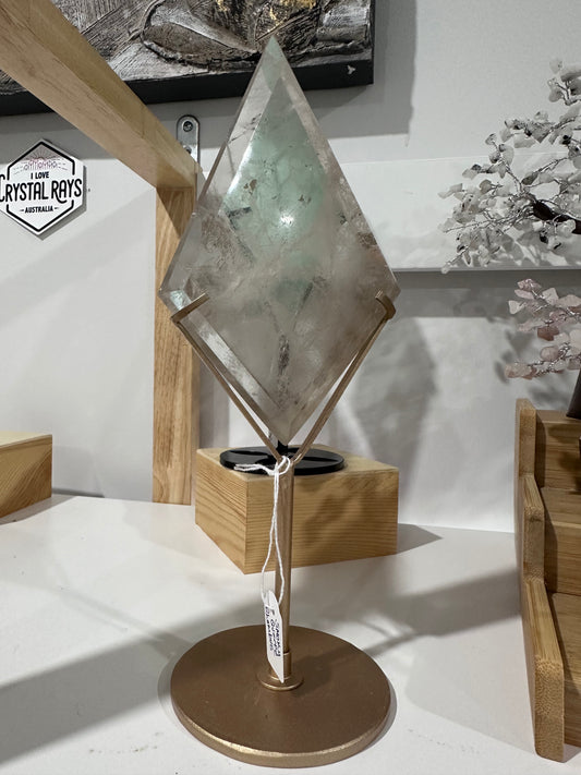 Smoky Quartz ~ Diamond carving + Stand