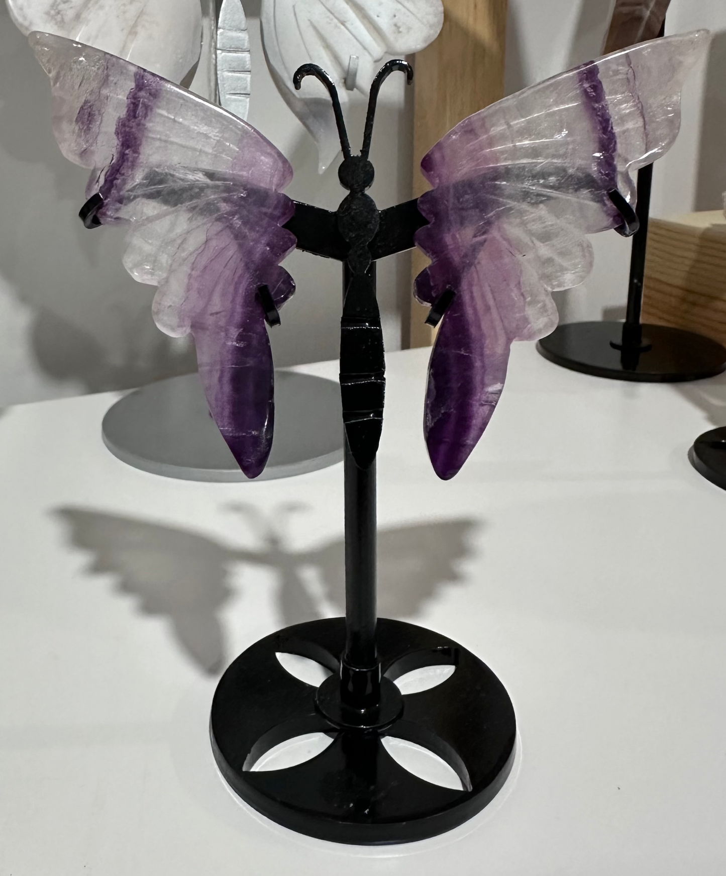 Purple & White Fluorite Butterfly Wings Carving