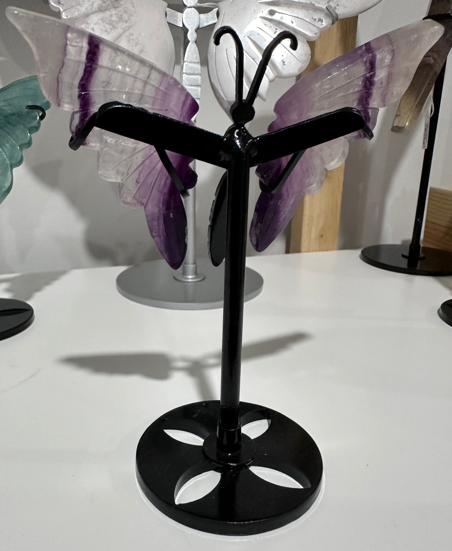 Purple & White Fluorite Butterfly Wings Carving