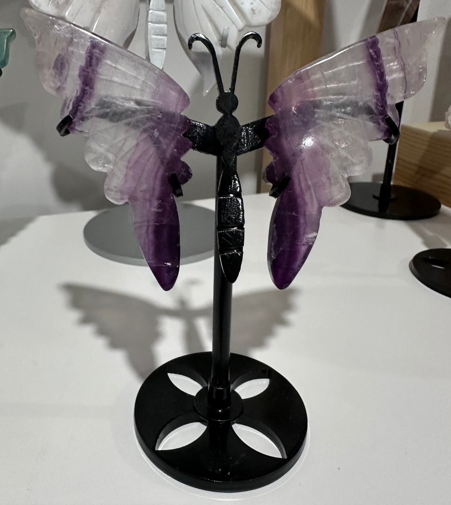 Purple & White Fluorite Butterfly Wings Carving