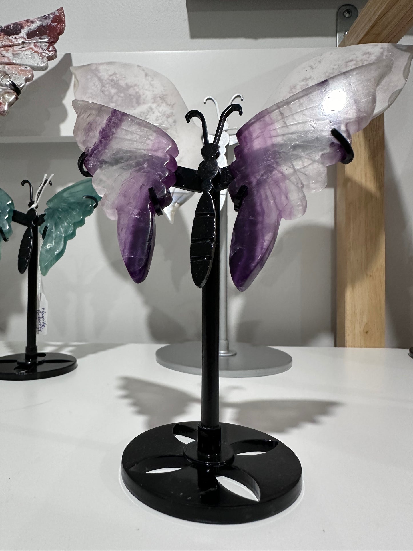 Purple & White Fluorite Butterfly Wings Carving