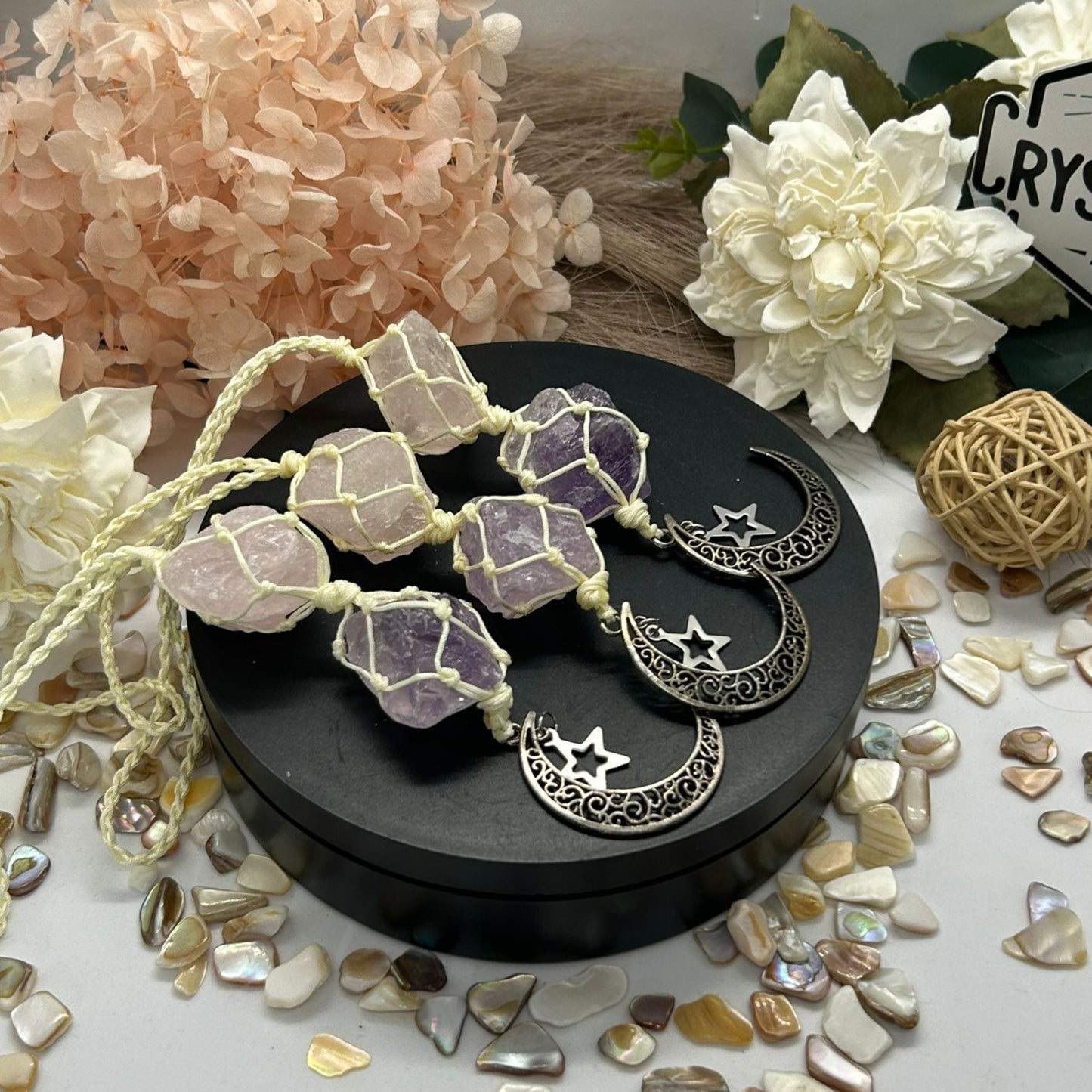 Amethyst & Rose Quartz Hanger + charms