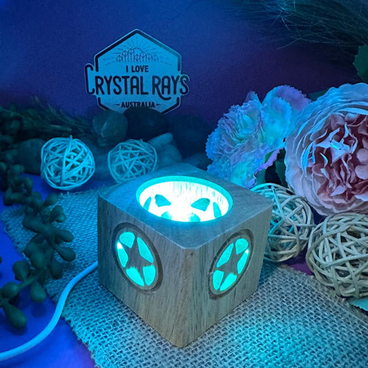 Colour LED sphere stand~ Wooden Cube pentagram cutout