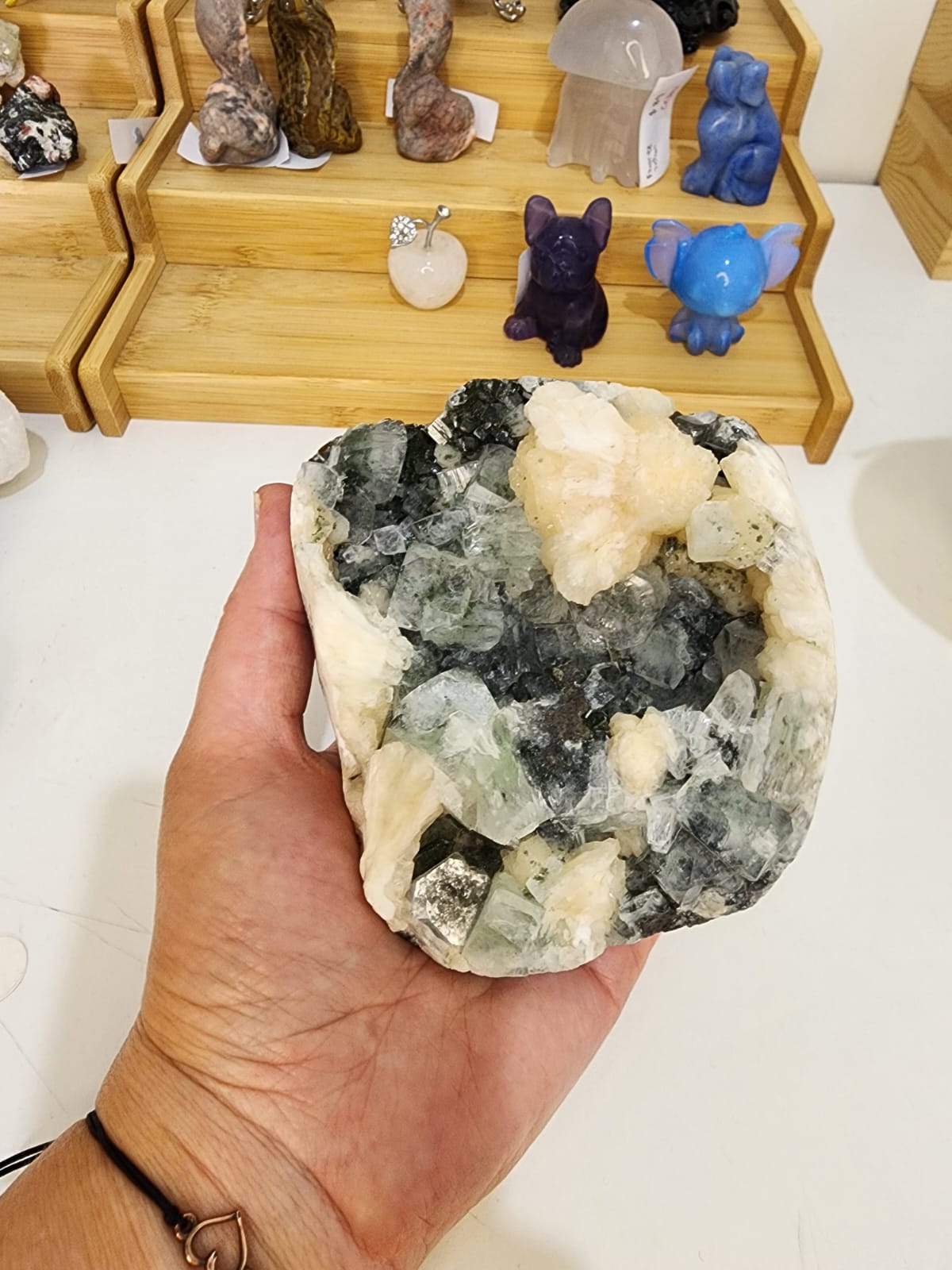 Zeolite Mineral Apophyllite + Stilbite & Black Chalcedony 150g