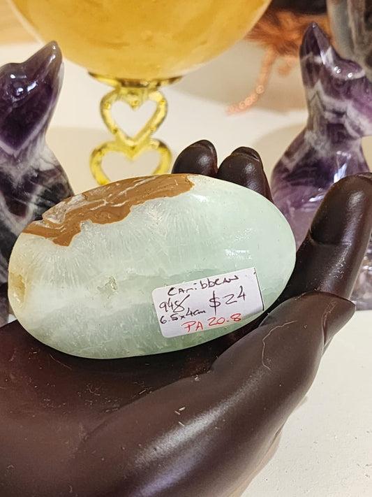 Caribbean Blue Calcite ~ Palm stone