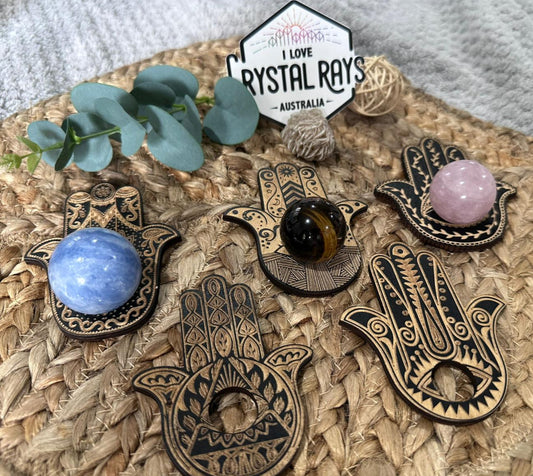 wood hand sphere holder