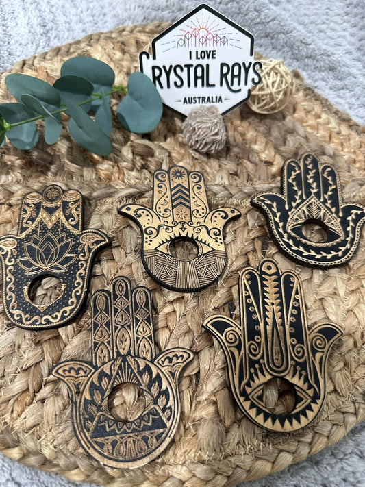 wood hand sphere holder