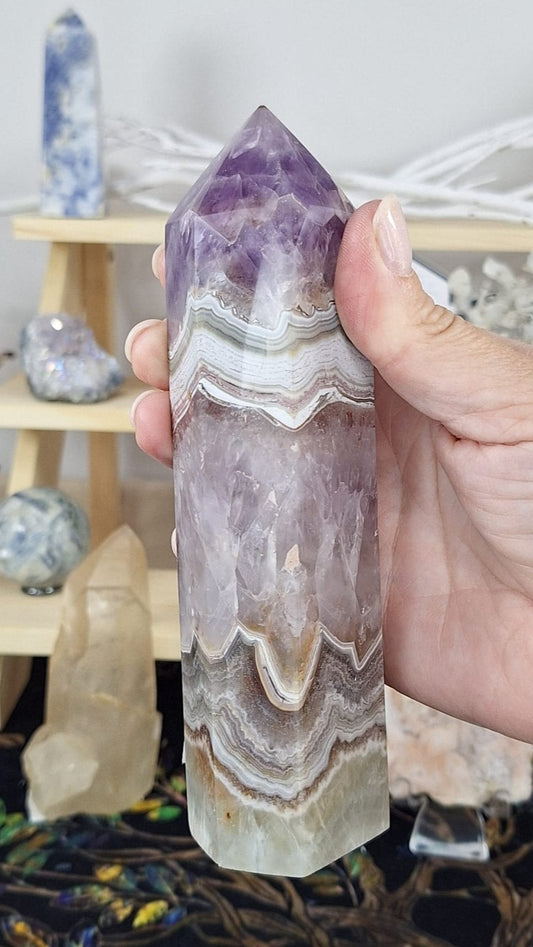 Mexican Agate & Amethyst Tower