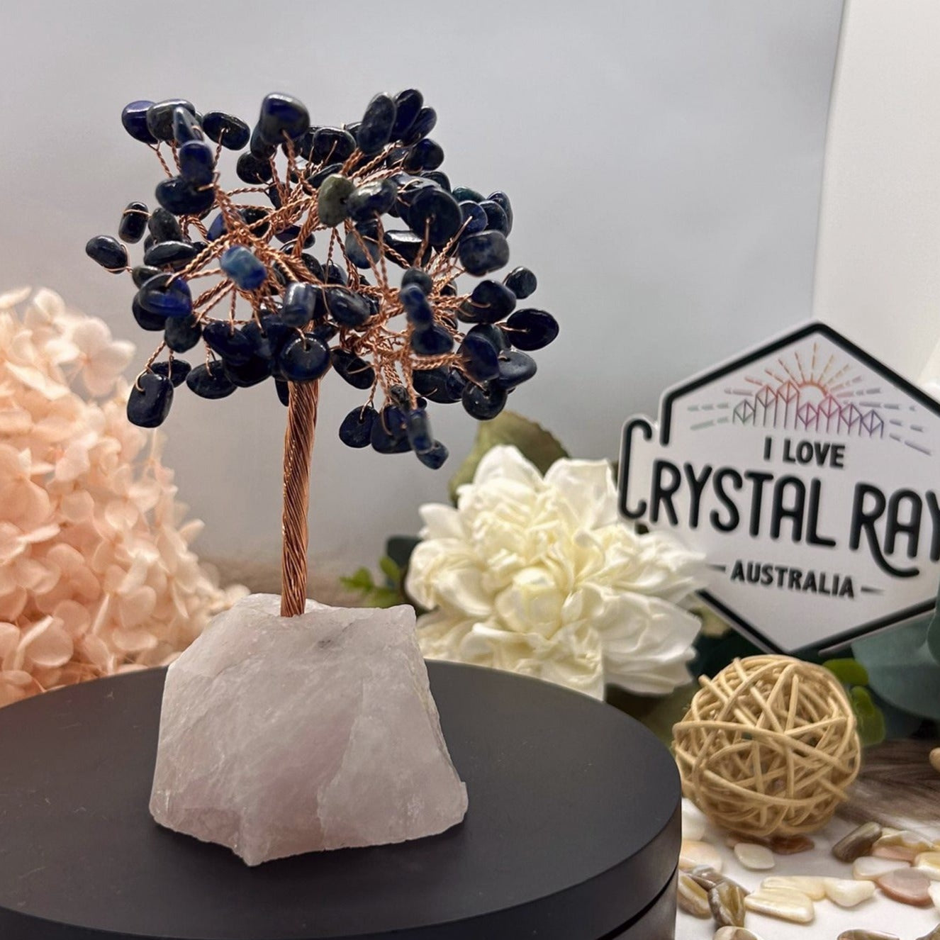 Lapis Lazuli chip tree & Raw Rose Quartz base 180g
