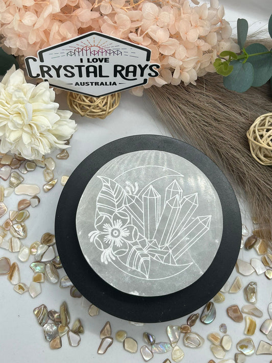 Selenite ~ Charging Plate, Moon & Crystal design