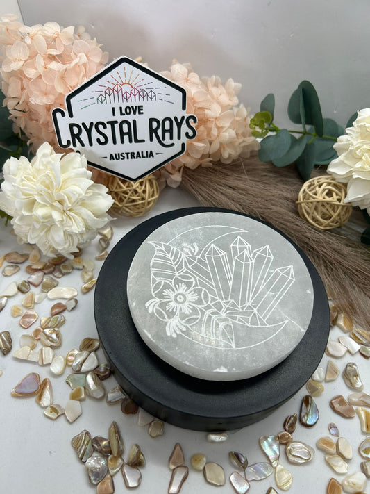 Selenite ~ Charging Plate, Moon & Crystal design