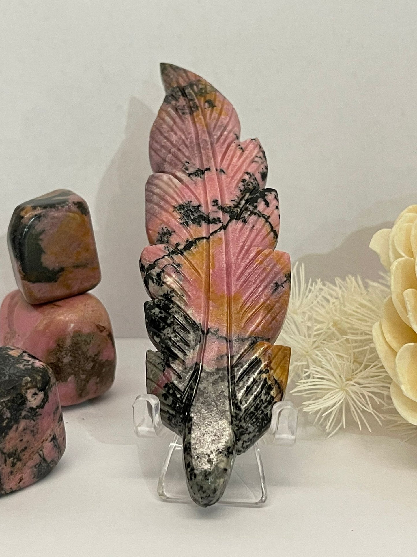Rhodonite Feather Carving 40g