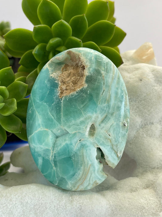 Blue Aragonite ~ A Grade Palm stone