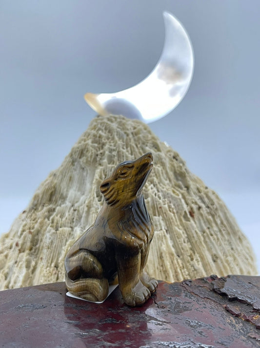 Tigers Eye ~ small Wolf Carving