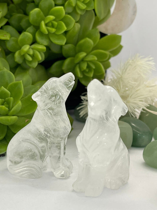 Clear Quartz ~ small Wolf Carving