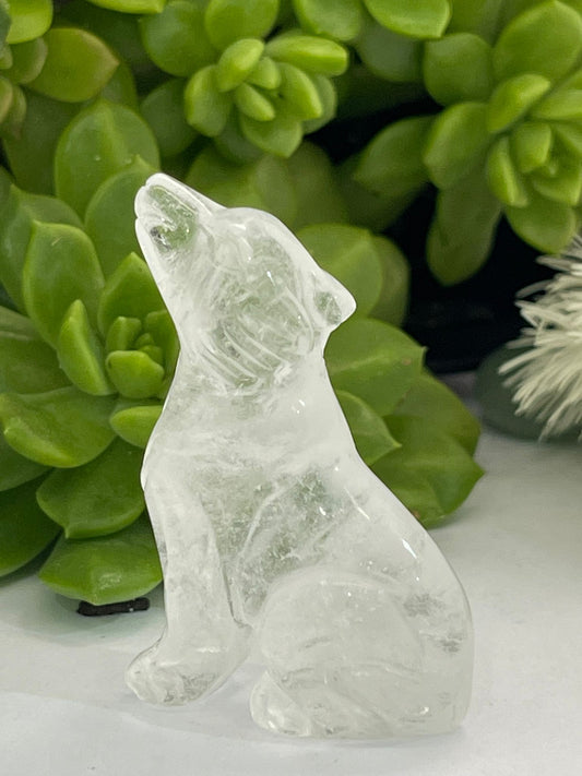 Clear Quartz ~ small Wolf Carving