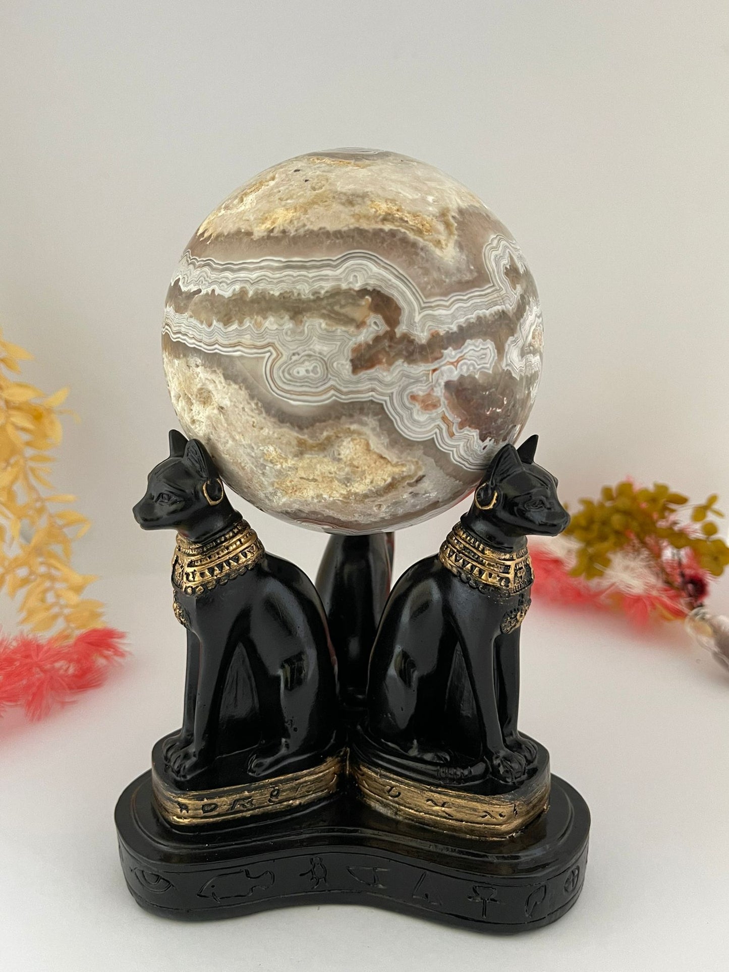 Egyptian Bastet Cats Sphere Stand (Large)