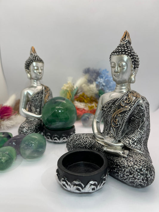 Buddha Resin Sphere Stand Silver