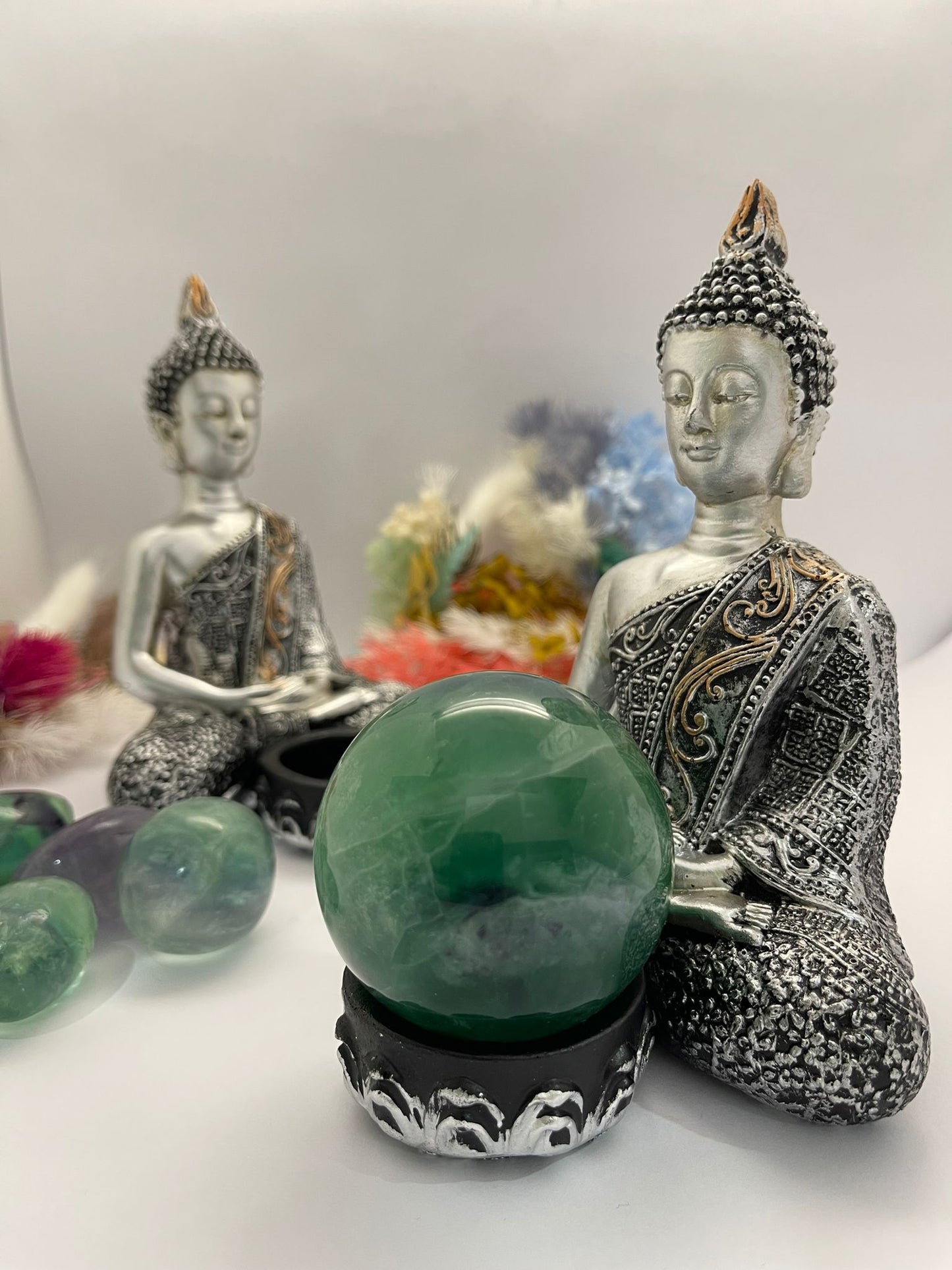 Buddha Resin Sphere Stand Silver