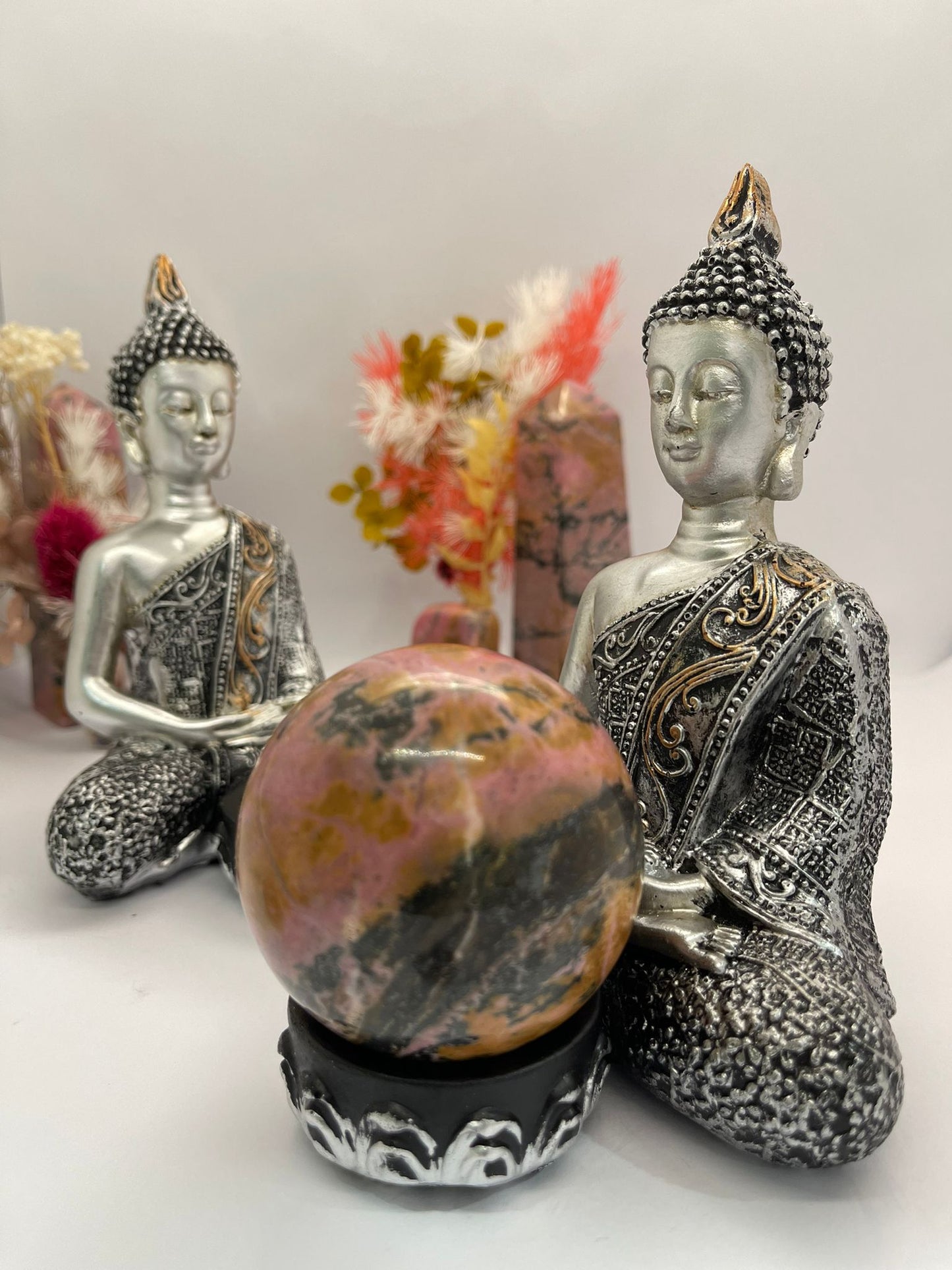 Buddha Resin Sphere Stand Silver