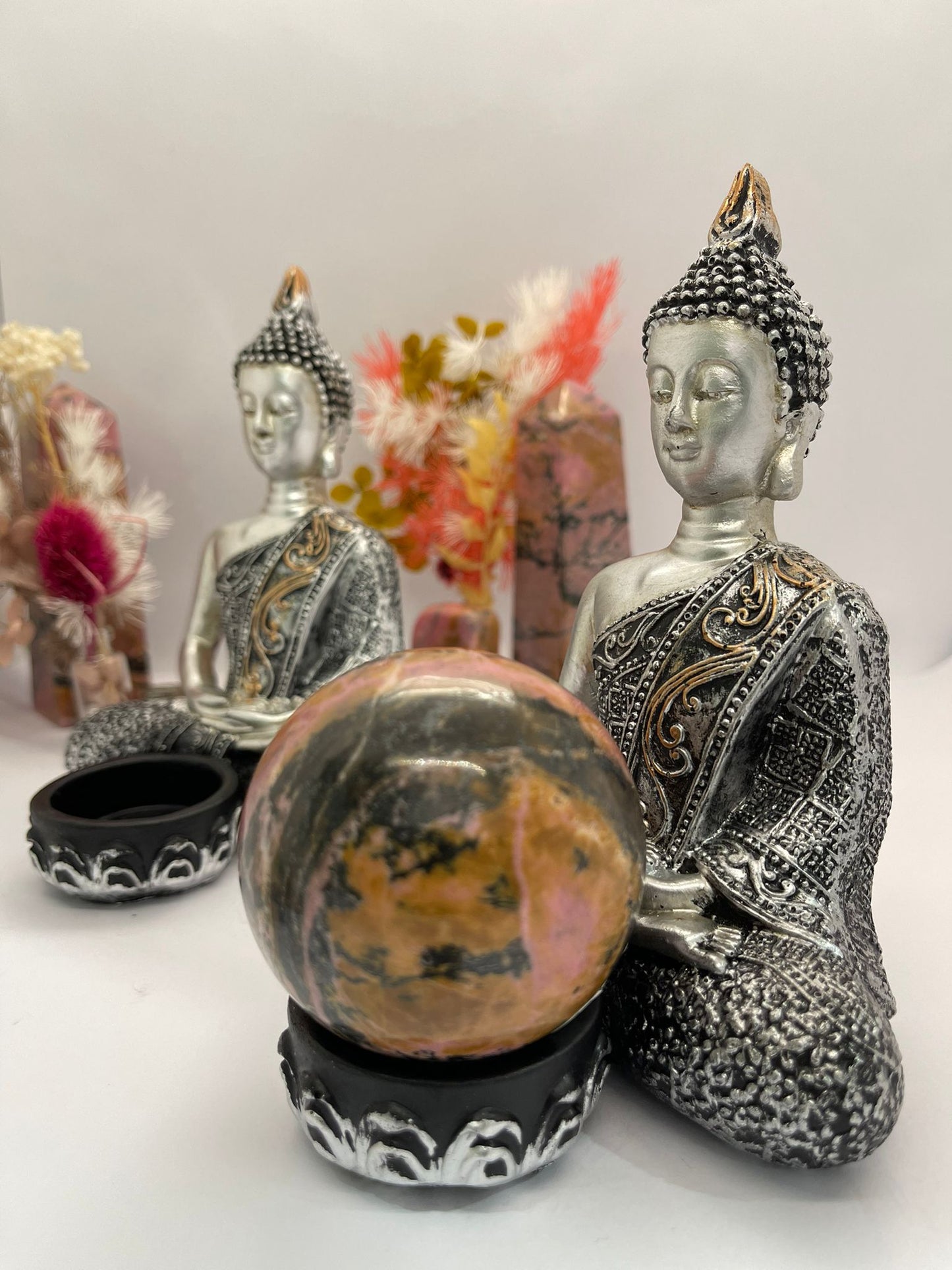 Buddha Resin Sphere Stand Silver