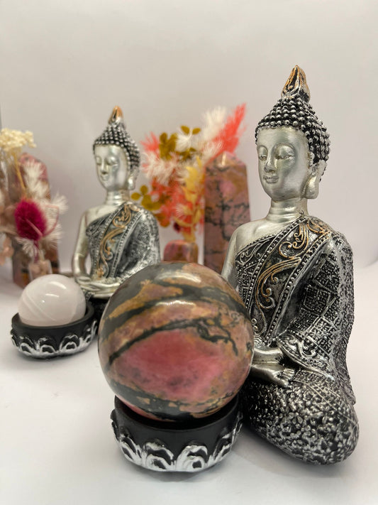 Buddha Resin Sphere Stand Silver