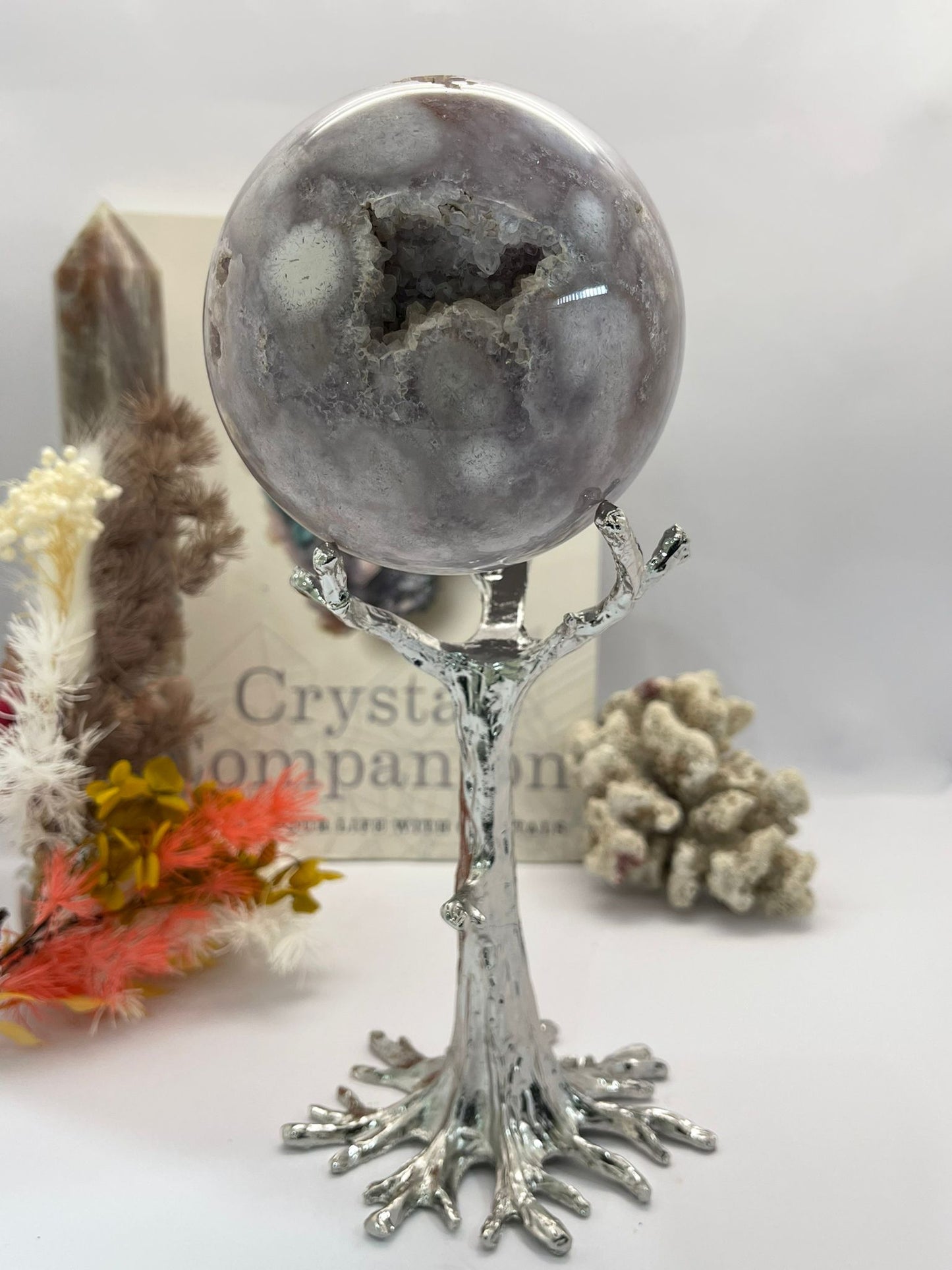 Metal Tree Sphere Stand Silver Large