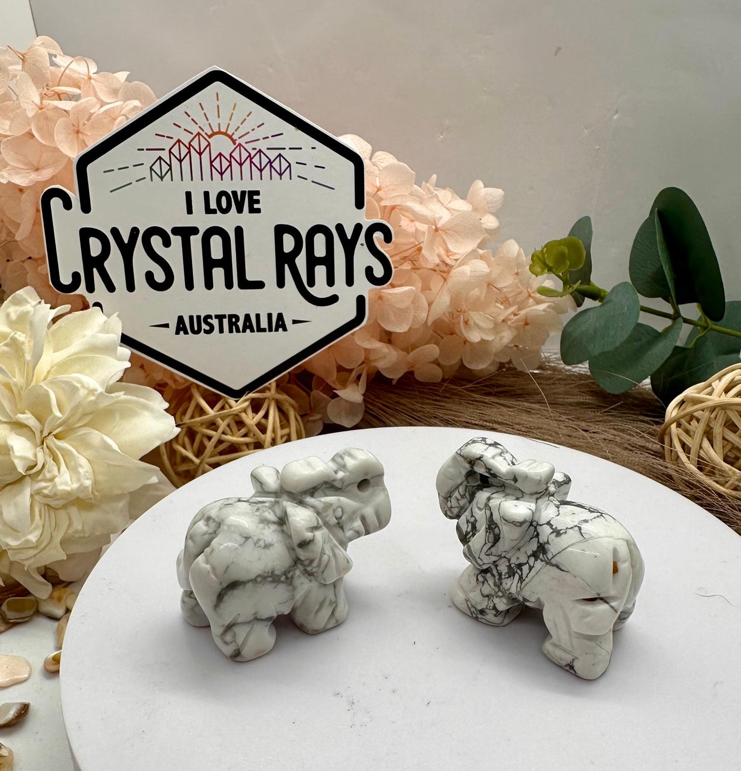 Howlite Elephant Carvings 35g