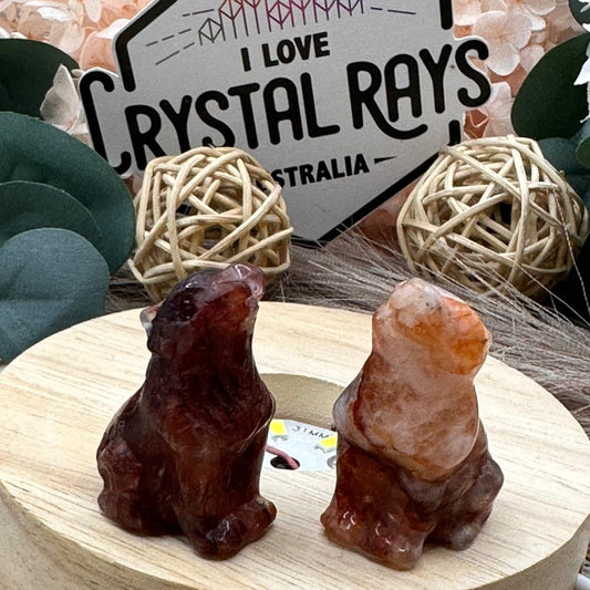Fire Quartz Wolf Carvings
