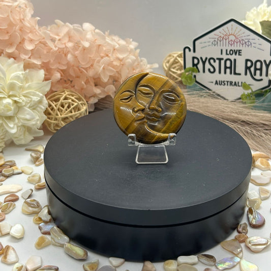 Tigers Eye Sun & Moon Carving