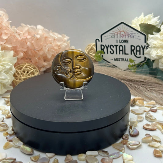 Tigers Eye Sun & Moon Carving
