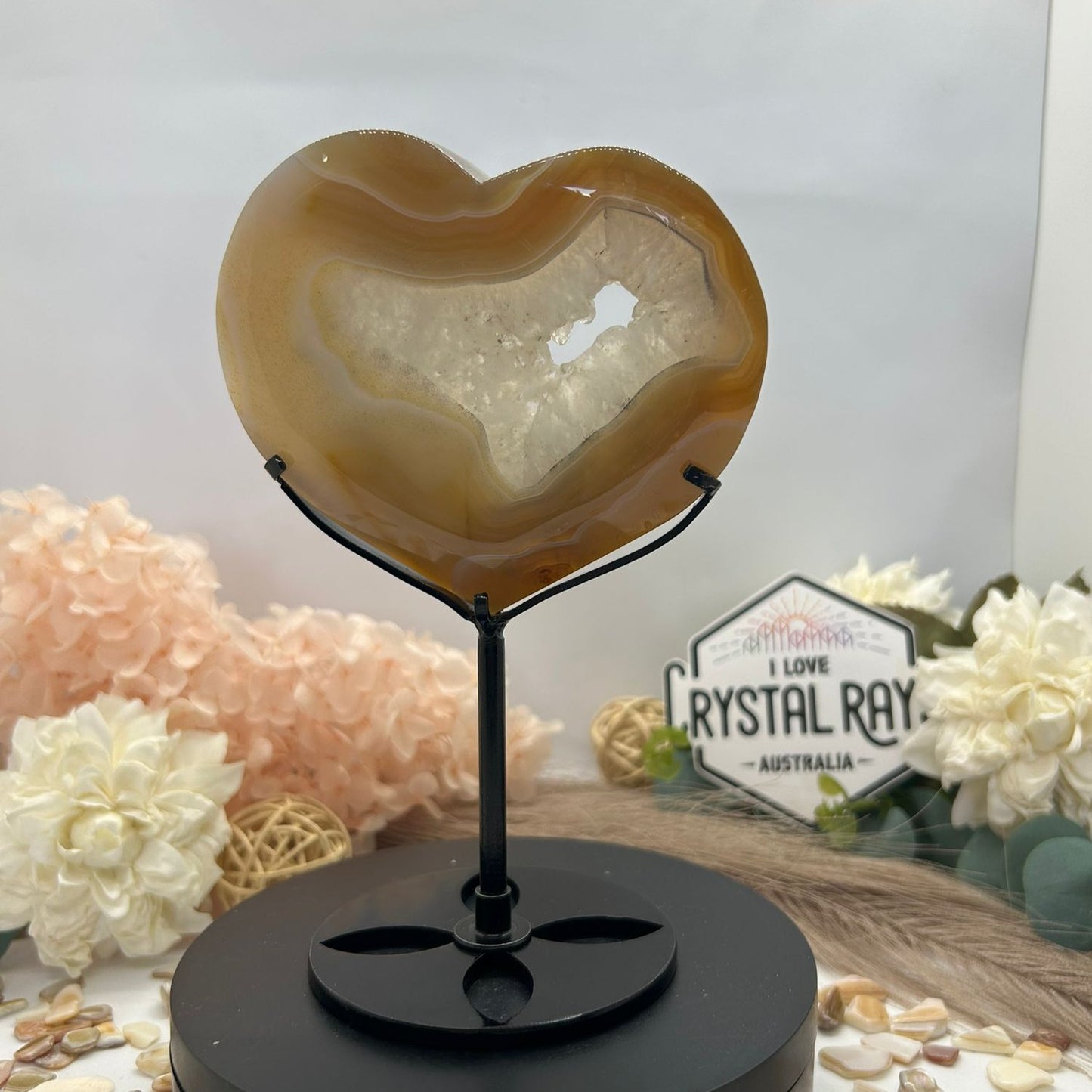 Druzy Agate Heart Carving & Stand