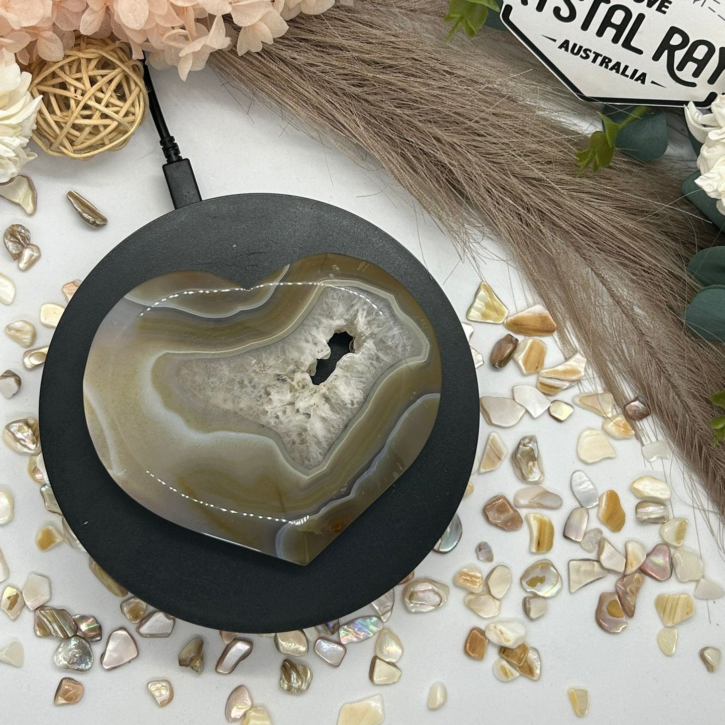 Druzy Agate Heart Carving & Stand