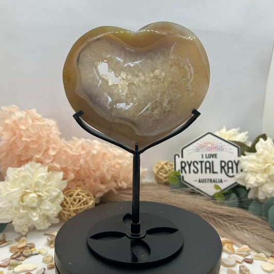 Druzy Agate Heart Carving & Stand