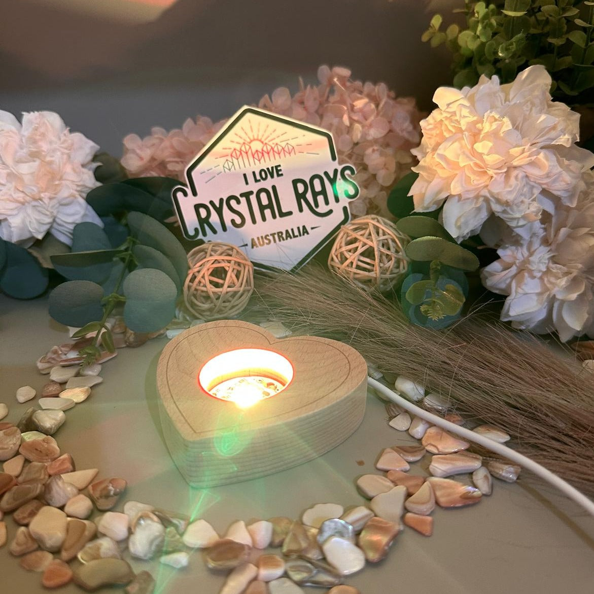 Heart‑Shaped LED Colour Sphere Stand – I Love Crystal Rays Australia