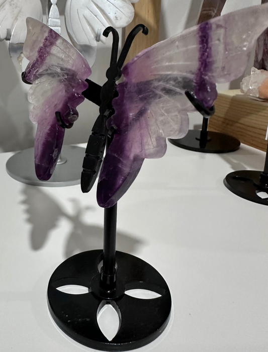 Purple & White Fluorite Butterfly Wings Carving