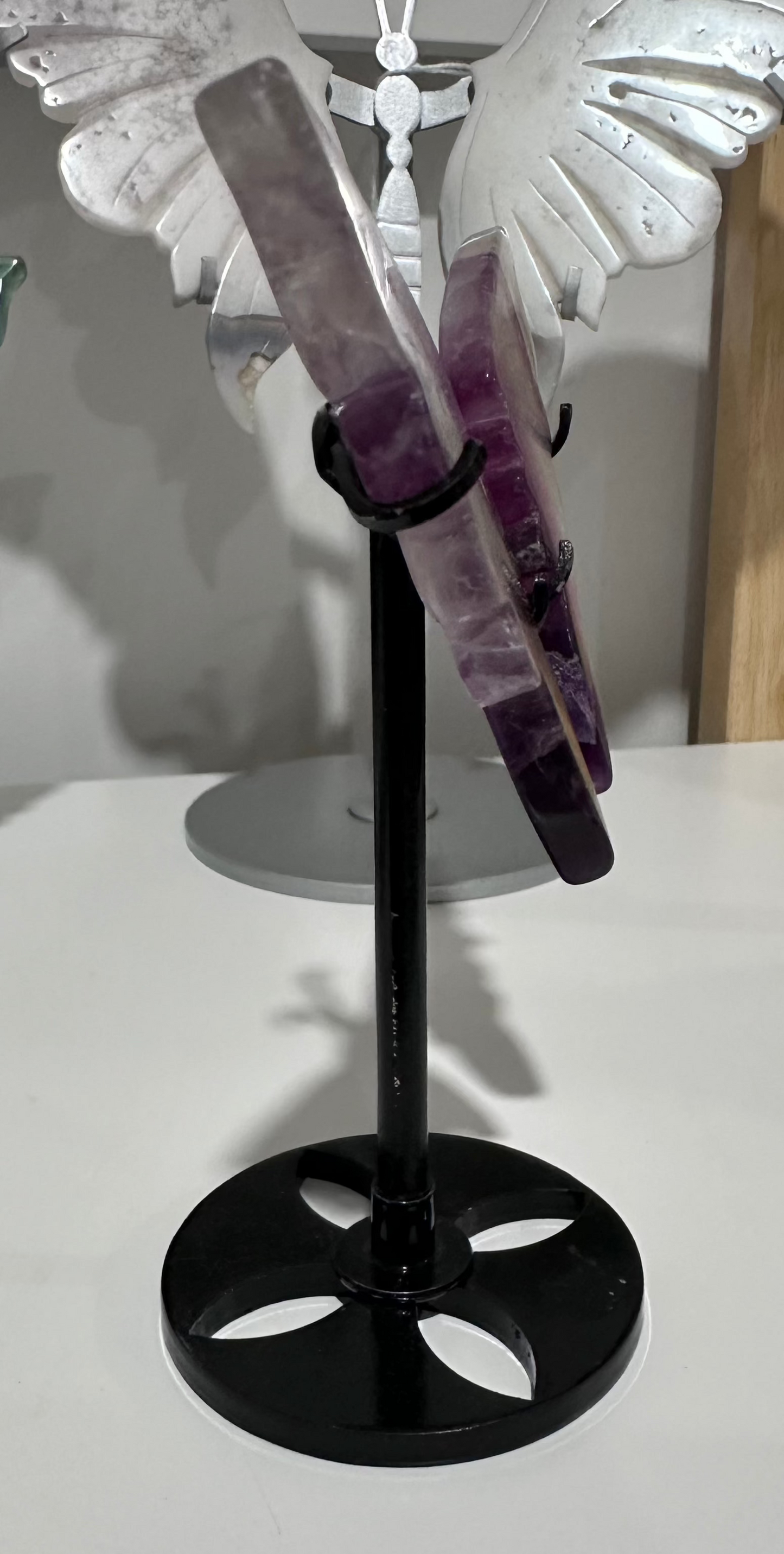 Purple & White Fluorite Butterfly Wings Carving