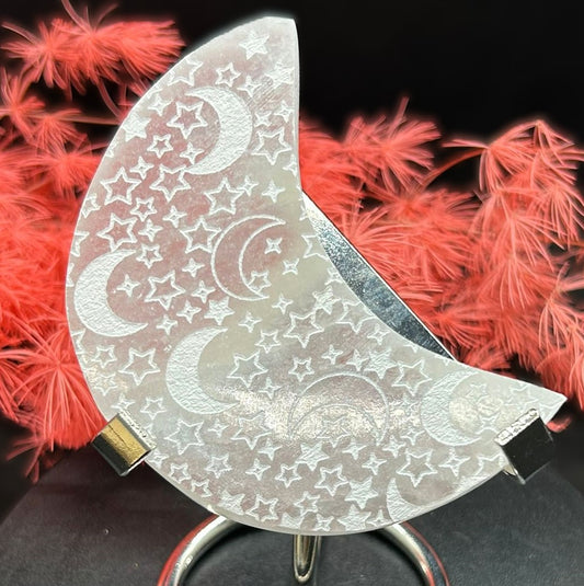 Selenite Engraved Moon 140g